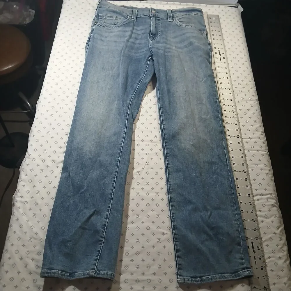 True Religion Men's Ricky Relaxed Straight Blue Denim Jeans Horseshoe Sz 34